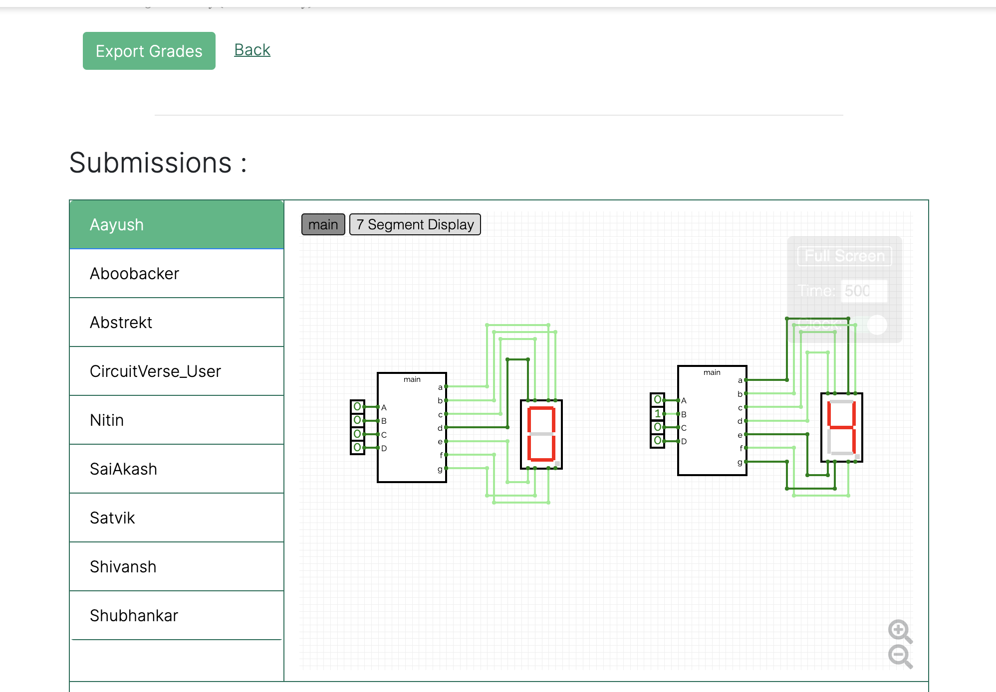 Classroom management interface in CircuitVerse