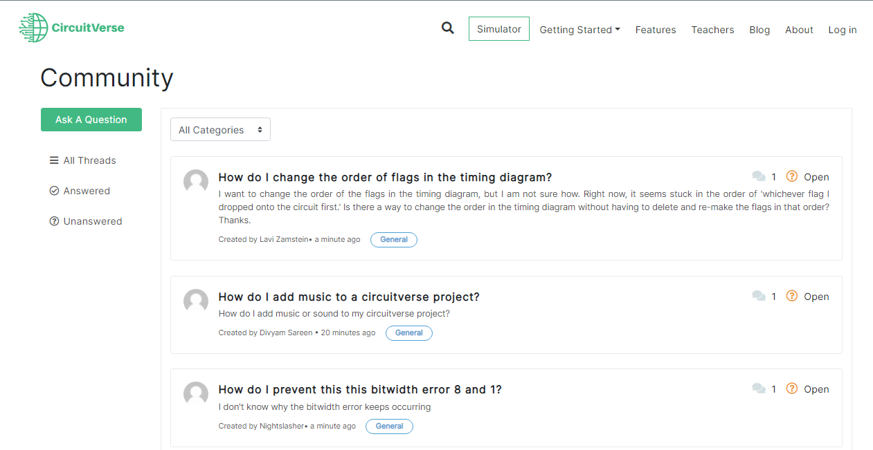 CircuitVerse community forum interface